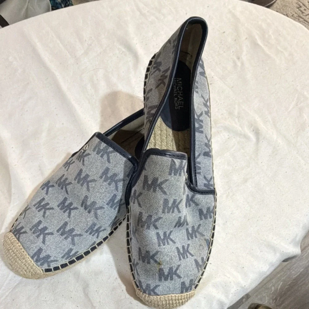 Michael Kors Logo Canvas Slip-On Women's Flats Blue Size 9 Medium